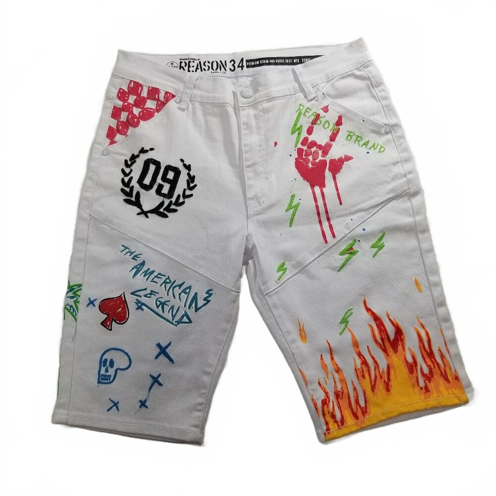 Reason Premium Denim Men’s White Beach Rider Denim Shorts Size 34